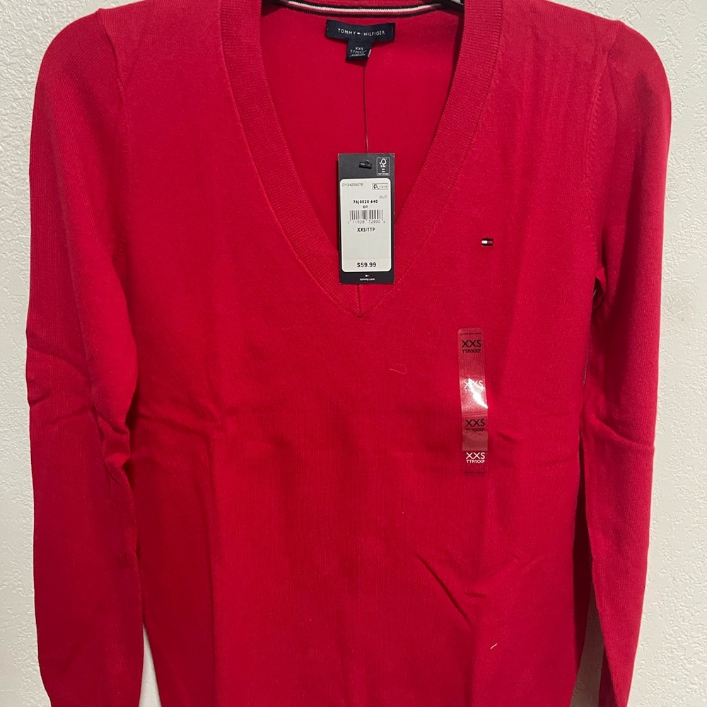 Tommy Hilfiger Men's V-Neck Sweater in Bold Red
